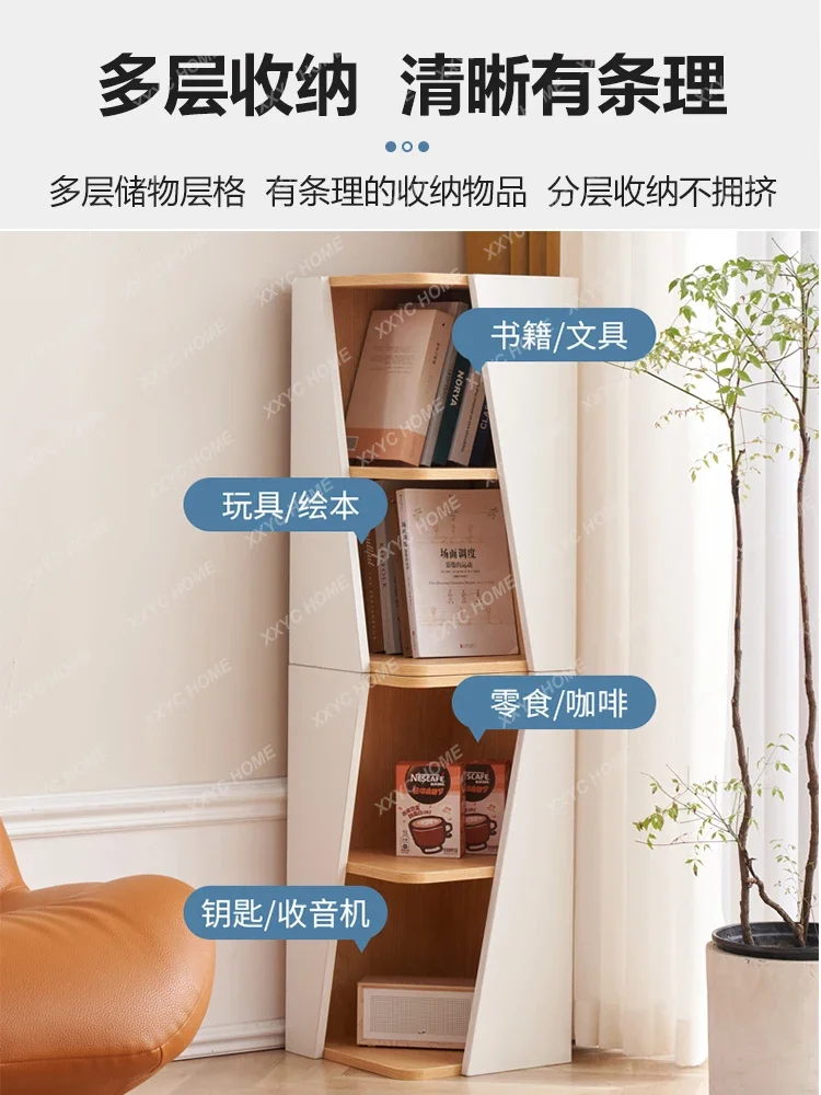Bookshelf Floor to Floor Multi-layer Shelf Living Room Corner Bookcase Solid Wood Corner Combination Cabinet