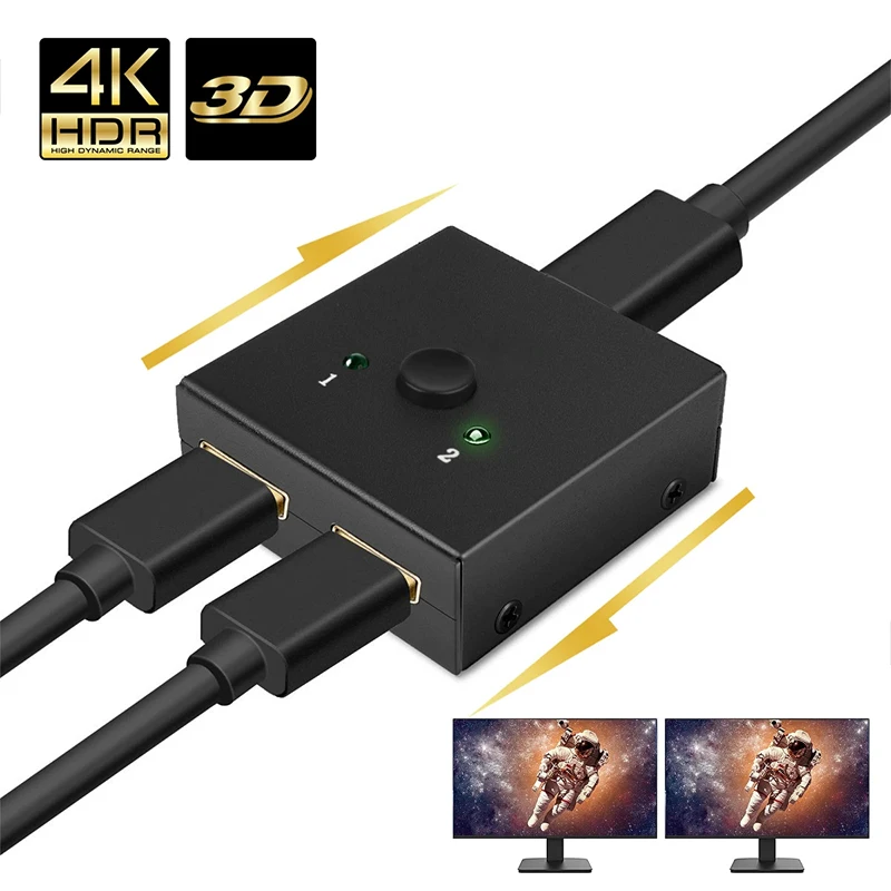 2 Port 4K Splitter UHD 3D HDMI-compatible Splitter HD 1X2 2X1 UHD 1080P Switch Split 1 in 2 out Switcher For HDTV DVD PS3/4 Xbox