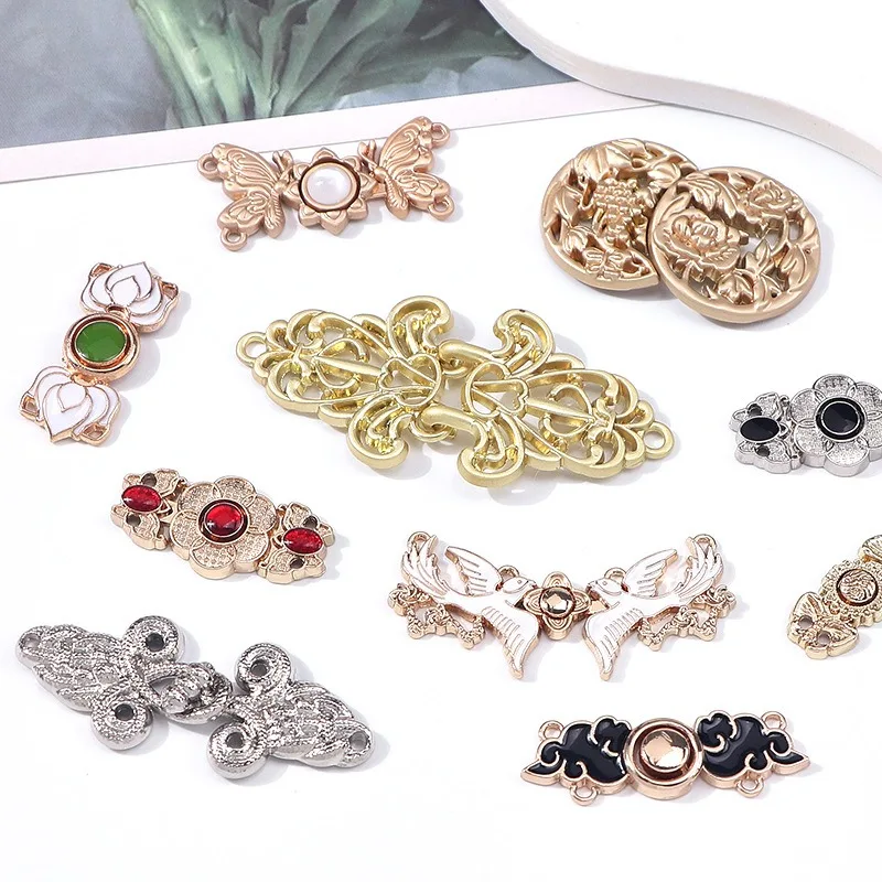 10pcs Traditional Chinese Metal Press Buttons, Hanfu Tang Suit Collar Clasps for DIY Costume