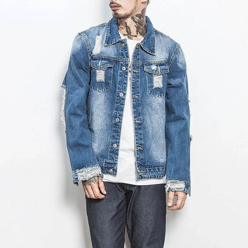 New Spring Autumn Denim Jacket Men Fashion Casual Streetwear Brand jacket High Quality Letter Hole M-5XL