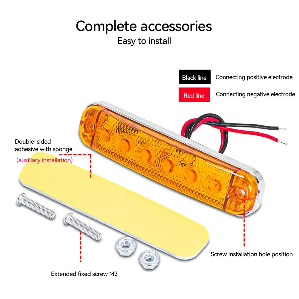 12V- 80V 6LED Warning Flashing Lights Front Rear Clearance Indicator Lamp Side Marker Lights for Trailer BUS Van Caravan Truck