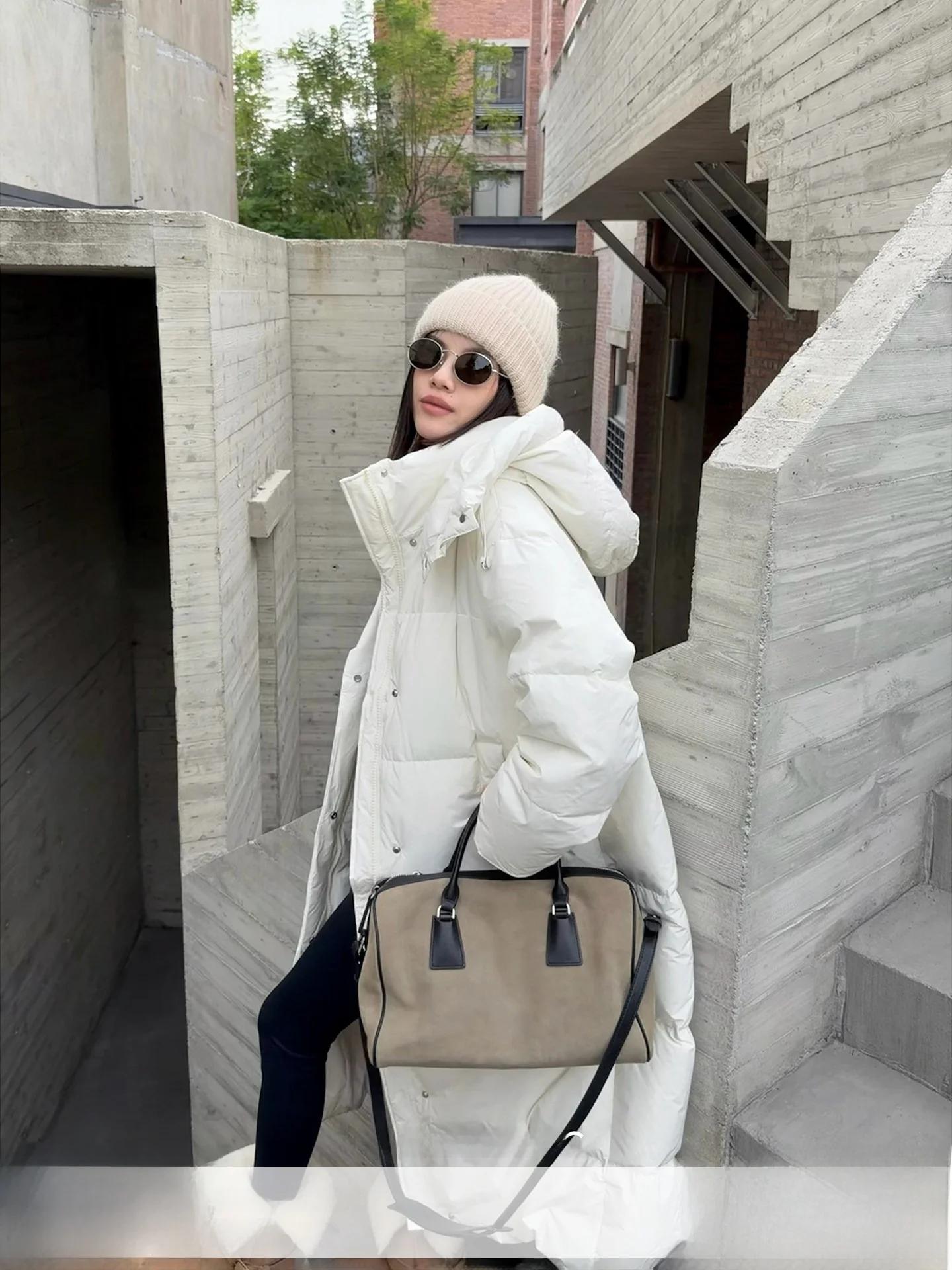 

Long White Du down Jaet with Hood Thiened Polyester Fiber Commute Sle Women's Winter Coat Pure Color Zipper Closure