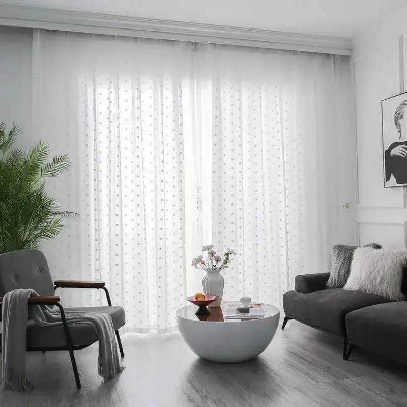 Jacquard Velvet Ball Transparent White Screen Sheer Curtains for Living Room Bedroom Three-dimensional Window Screen Custom Size