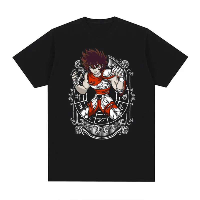 

Summer Print Anime T Shirts Men Women Saint Seiya O Neck 100% Cotton Unisex Tops EU Size Harajuku Tops Boys Clothes
