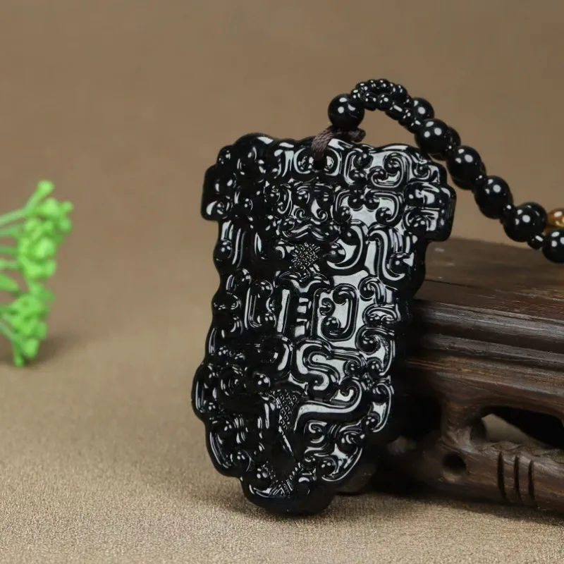 Obsidian Necklace Pendant Jewelry Bead Chain Taotie Beast Face Men's Sweater Chain