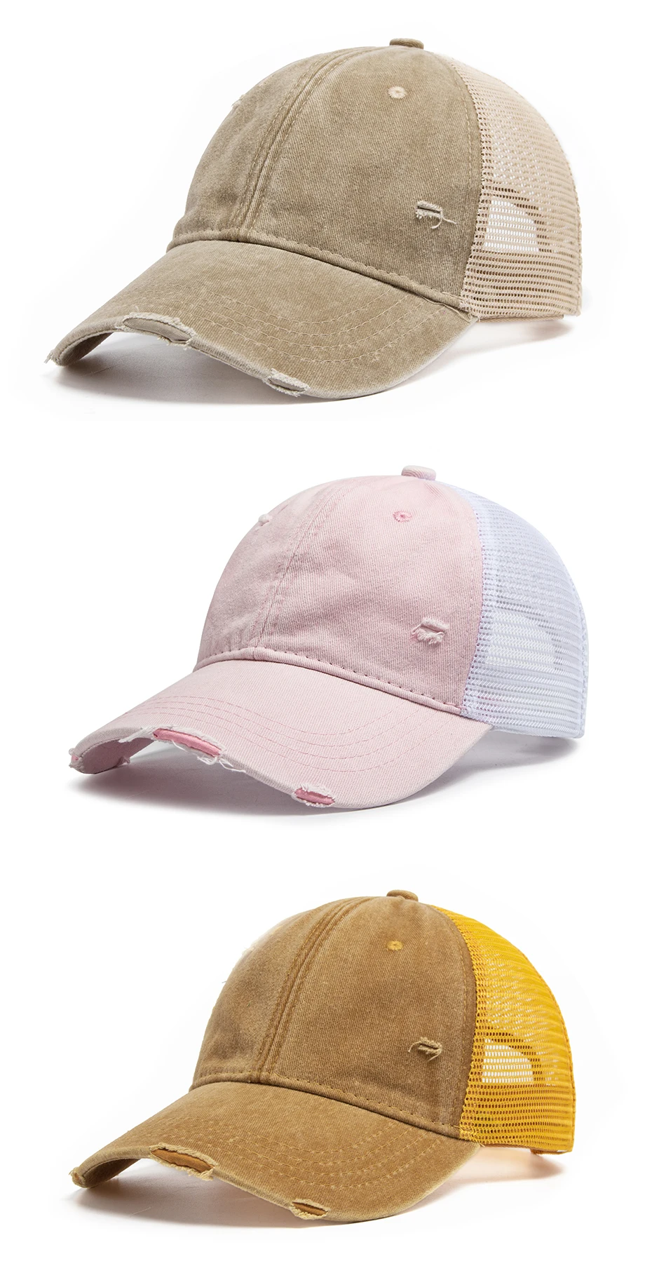 Frauen Trucker Hut Vintage Männer Outdoor Mesh Baseball Cap Sommer Casual Gewaschen Sonnenblende Hip Hop Cap Einstellbar Für Snapback – Detail 7