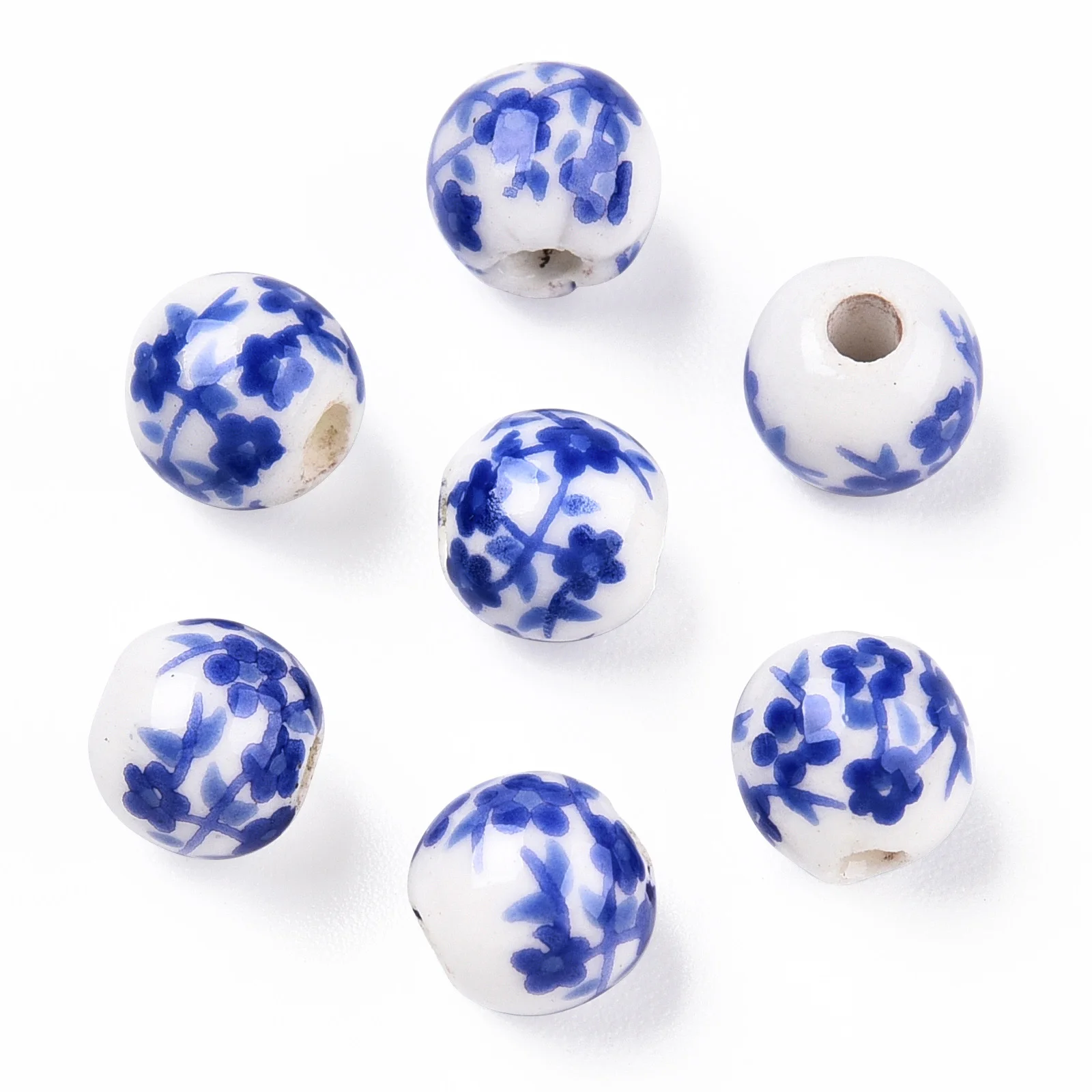 

6/8/10/12mm Blue White Porcelain Beads Round Flower Pattern Ceramic Bulk Spacer Bead Retro Earring Necklace DIY Jewelry Making