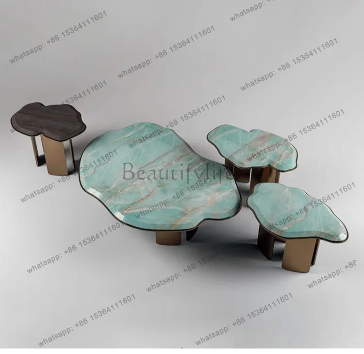 YJ Light luxury special-shaped marble high and low combination coffee table designer high-end design creative living room villa