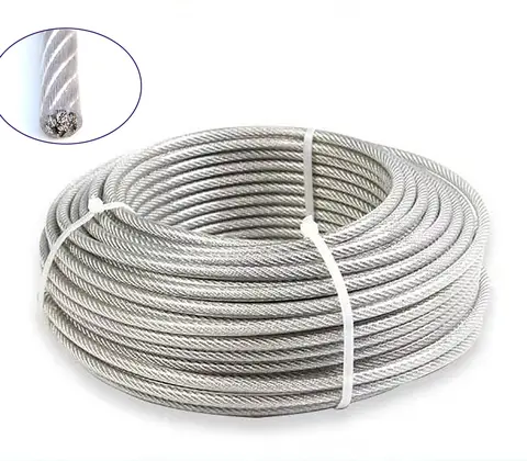 304 스테인레스 스틸 PVC 코팅 와이어 로프 7*7 유연한 케이블 빨랫줄 0.8mm 1mm 1.2mm-5mm 소프트 케이블 투명 와이어 로프 30
