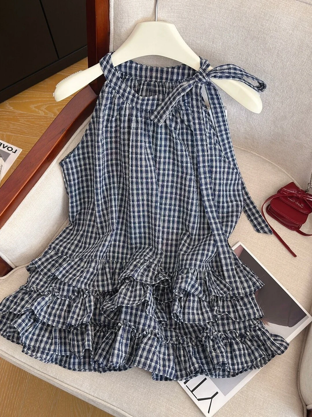 

Korean High-End Sleeveless Plaid Shirt Women's Summer New Style Slimming Tunic Top with Lace Hem Vintage Loose Fit ...