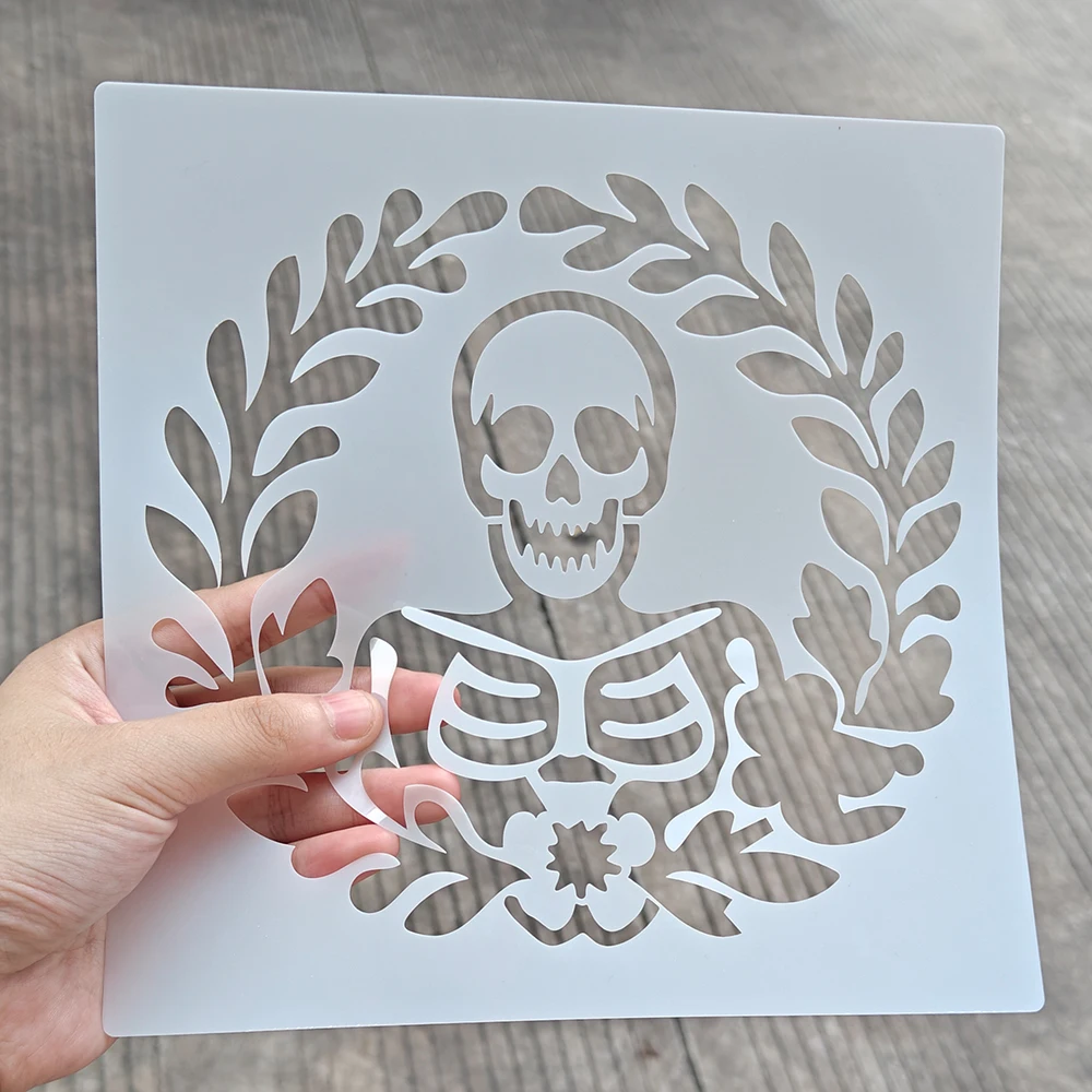 Vintage Skeleton Wreath Cake Stencil, Food‑Safe PET Template, Reusable Decor for Halloween Fondant, Cookie & Party Desserts