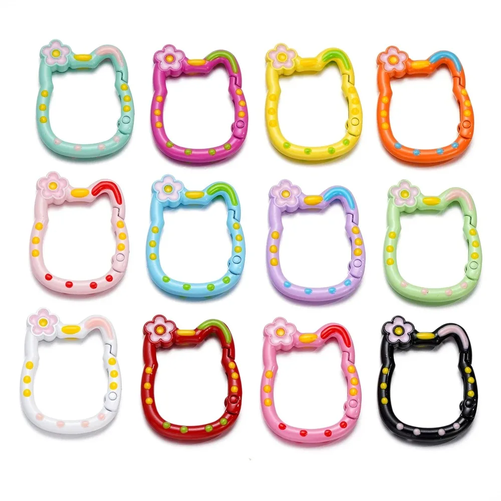 5pcs Random Colors Cat Shape Cute Keychain Key Rings Lobster Clasps Hooks for DIY Keychains Bag Making Accessories