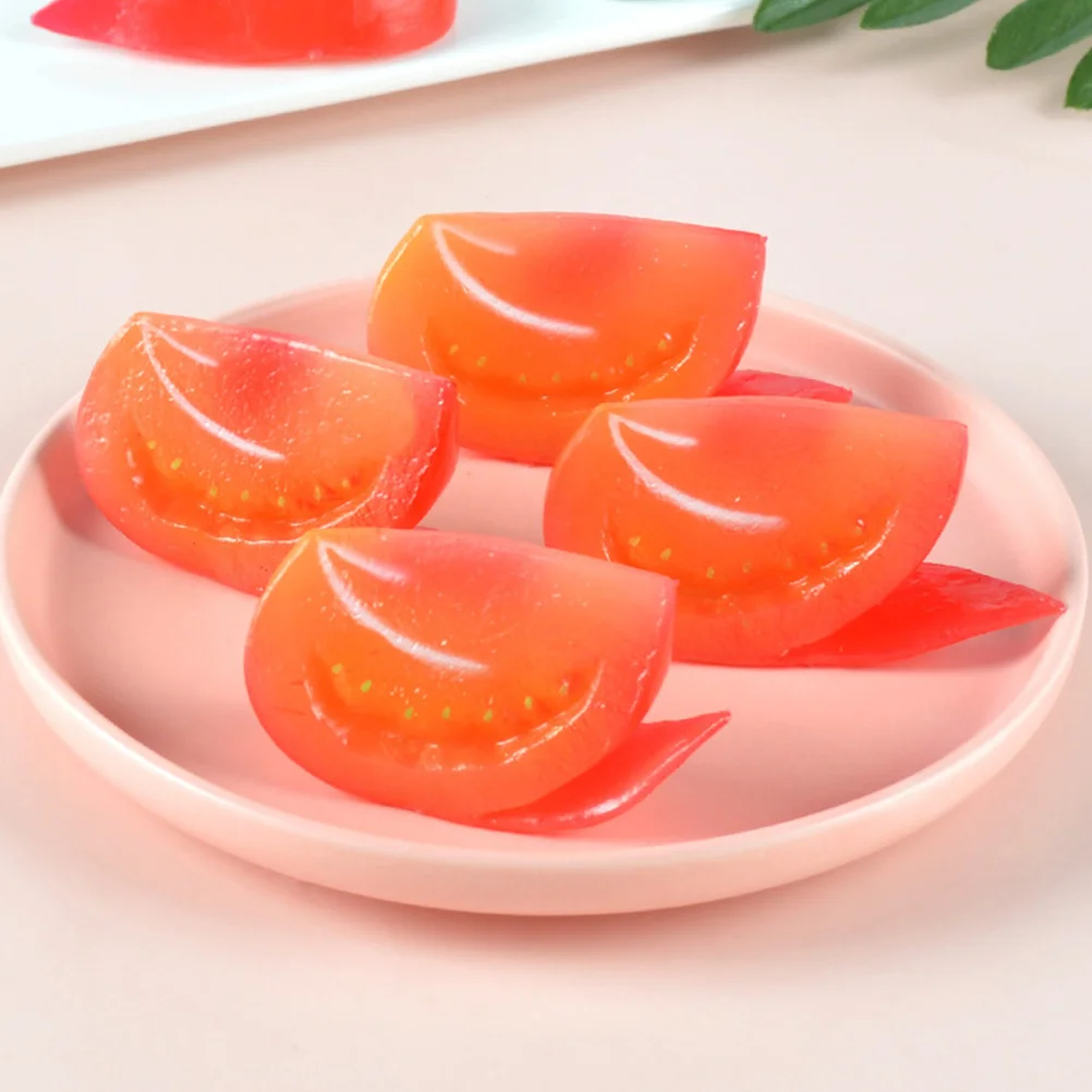 4 Pcs Simulated Tomato Lifelike Fake Slice Kitchen Decoration Vegetables Models Pvc Artificial