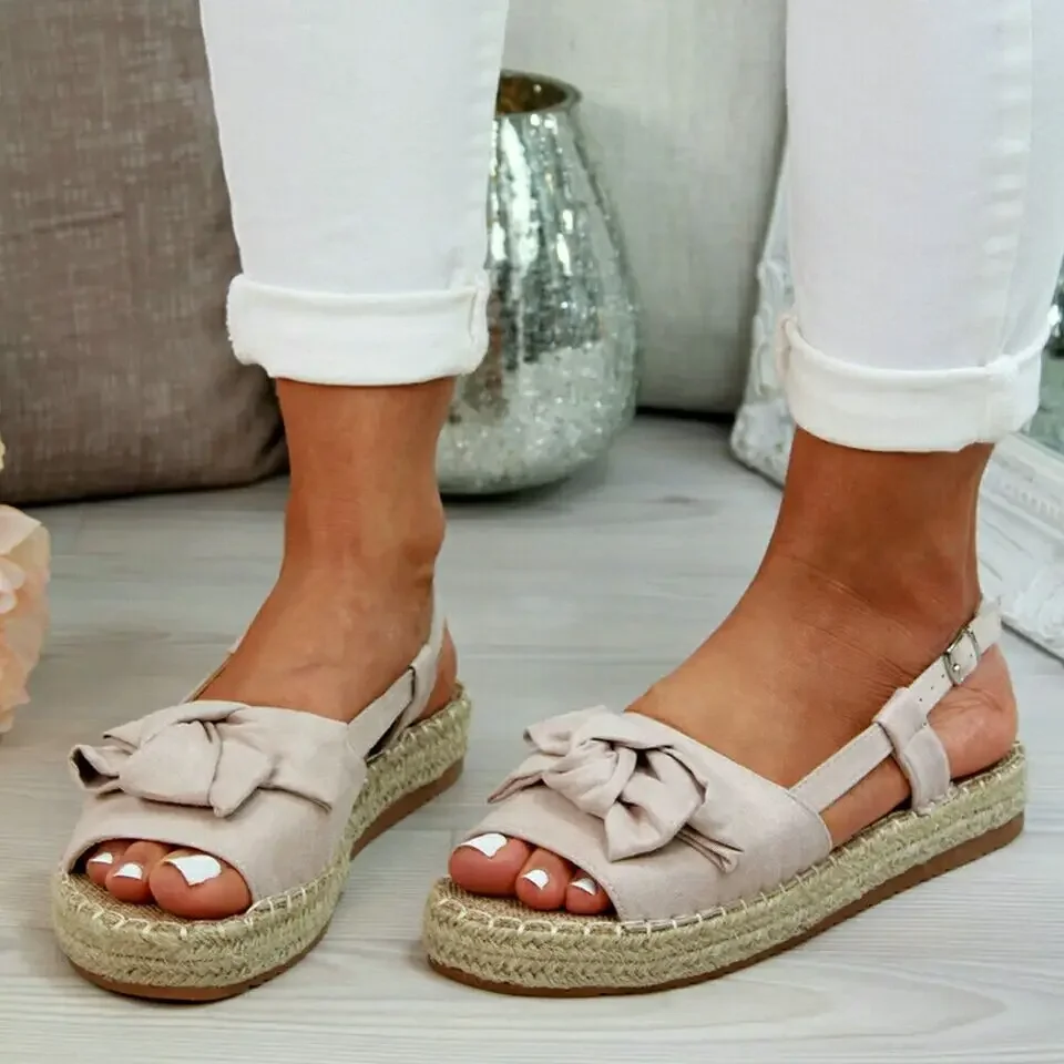 Flat dance Thick-soled Grass-woven Muffin Cake Fish-billed Butter-knot Slipper for Women's Shoes In Summer Sandals Women