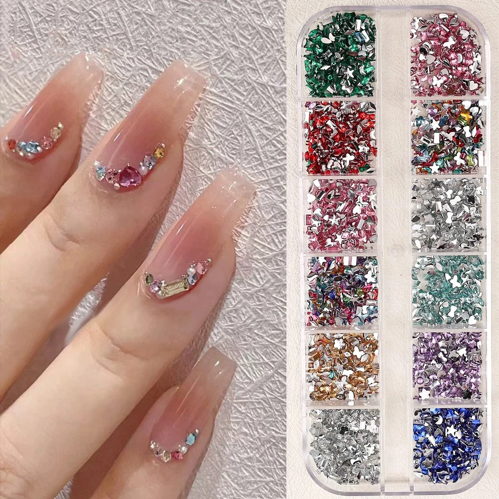 3d misturado mini strass de unhas 12 grades diamantes de cristal coloridos para arte do prego glitter encantos flatback diy acessórios da arte do prego #