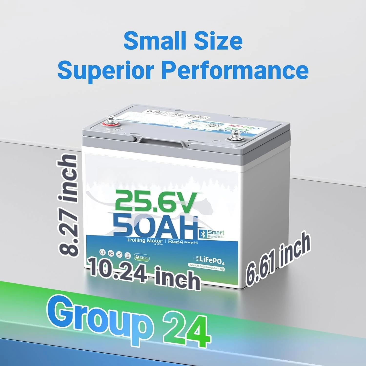 24V 50Ah Group24 Trolling Motor LiFePO4 Battery | Bluetooth, Smart 50A BMS, IP65 Waterproof, Low-Temp Protection,, Customized