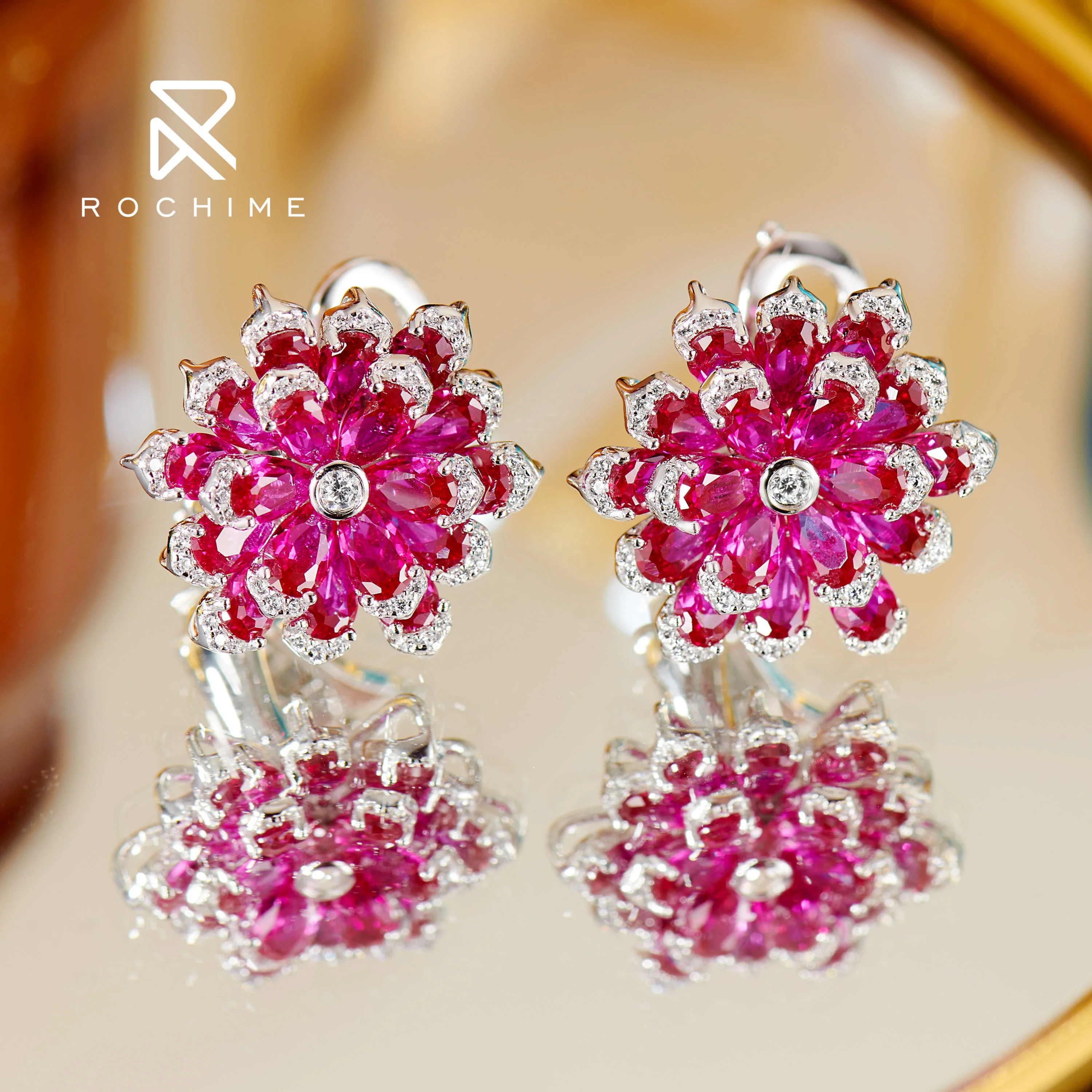 Rochime Fashion Eternal Flower Customized Cz Stud Earrings S925 Silver Gold Plated 5a Zircon Fine Jewelry For Women