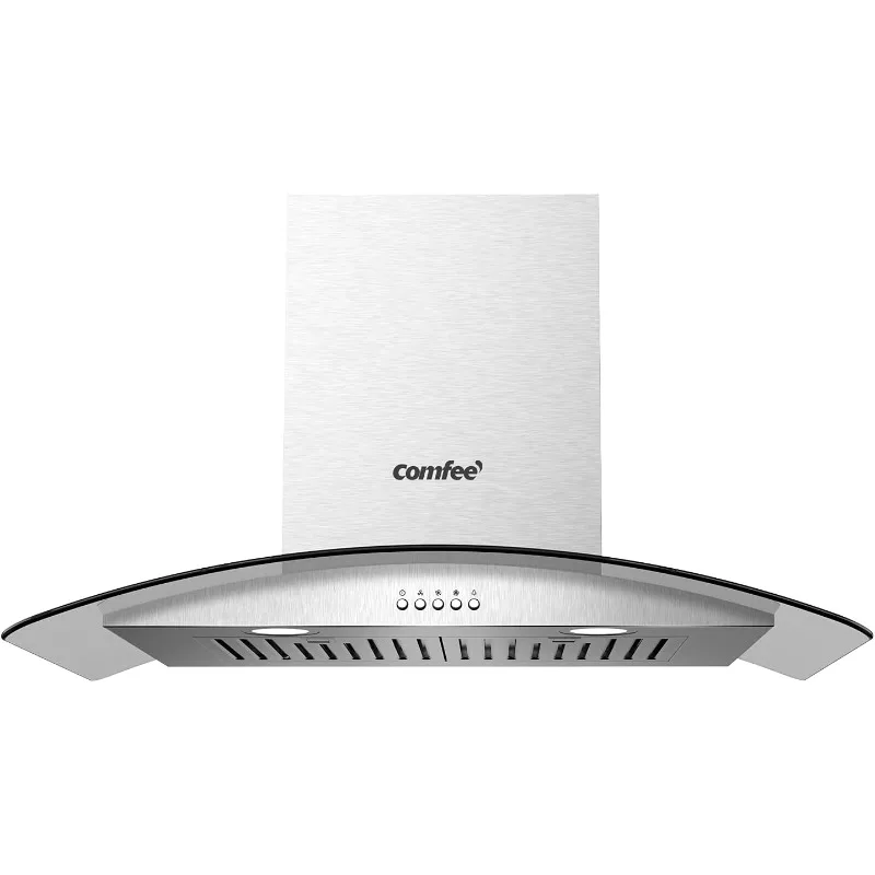 

Comfee CVG30W8AST 30 Inches Ducted Wall Mount Vent Range Hood with 450 CFM 3 Speed Exhaust Fan, Baffle Filters, Curved Glass,