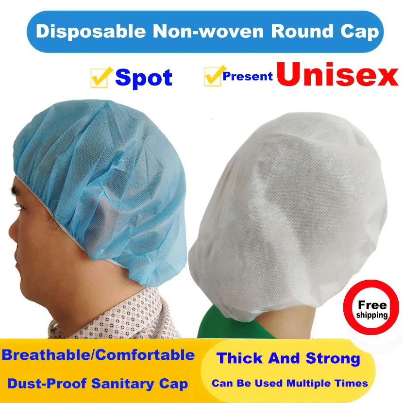 Non woven disposable hat, breathable, dustproof, elastic thread round hat used for food kitchen cooking to prevent hair loss