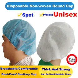 Non woven disposable hat, breathable, dustproof, elastic thread round hat used for food kitchen cooking to prevent hair loss