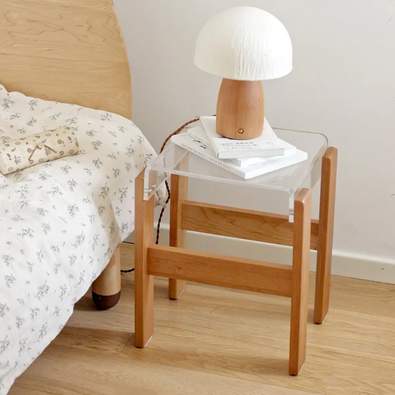 

Nordic Wind Solid Wood Bedroom Bedside Table Makeup Stool Acrylic Living Room Sofa Table Multi-functional Porch for Shoe Stool