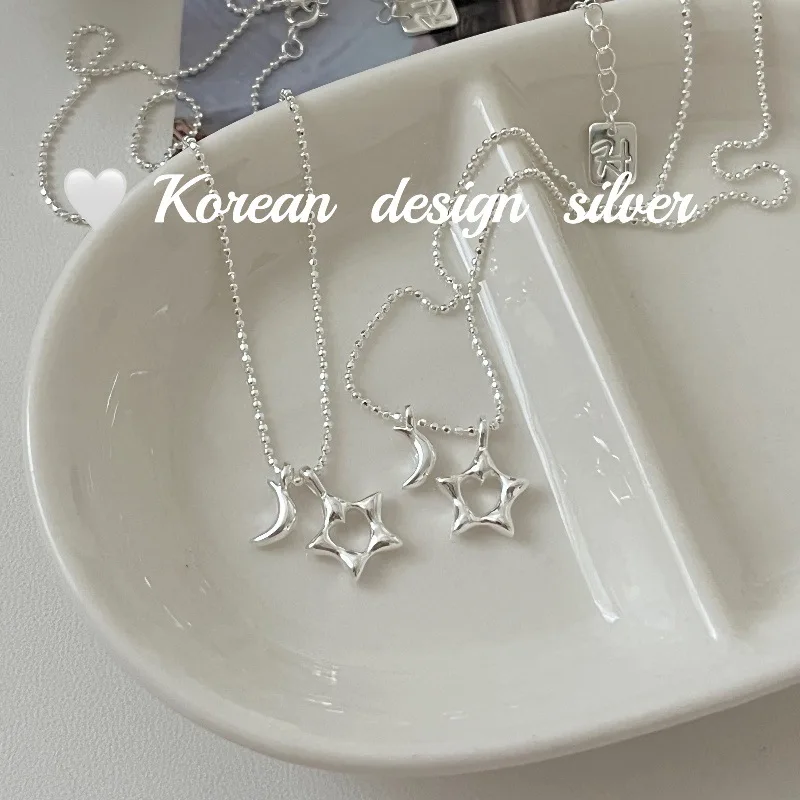 

Korean Niche Design Ins Wind Collarbone Chain S925 Sterling Silver Hollow Star Moon Necklace Small Fresh and Versatile Woman