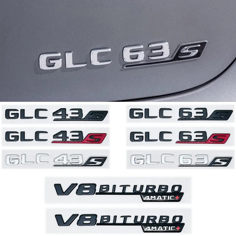 For Mercedes Benz Silver Black X253 C253 GLC43 GLC63 GLC63s GLC 63 S AMG Emblem V8 BITURBO 4MATIC 4MATIC+ Emblems Badges