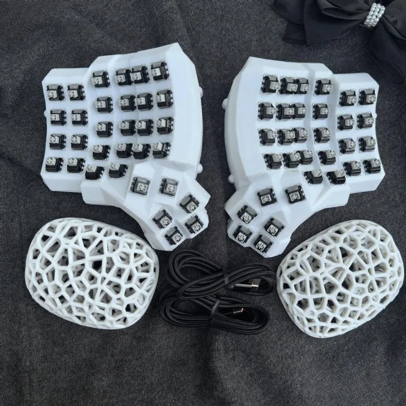 Dactyl Manuform Split Keyboard Kit 6x7 with Wooden Palm Rest Custom Wired Single-mode Welding Switch Mechanical Keyboard Gamer