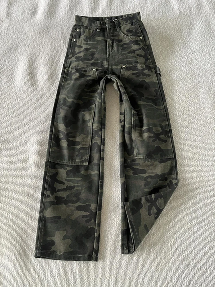 التمويه ملابس العمل الجينز الرجال الصيف الأمريكية الرجعية متوهج كلينفيت مستقيم فضفاض بنطال ذو قصة أرجل واسعة الشباب الاتجاه مقاومة ارتداء #1