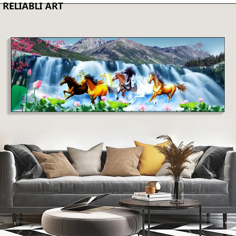 Modern Running Horse Landscape Print Poster Canvas Painting, Wall Art, Pictures for Living Room Decor Cuadros Unframed