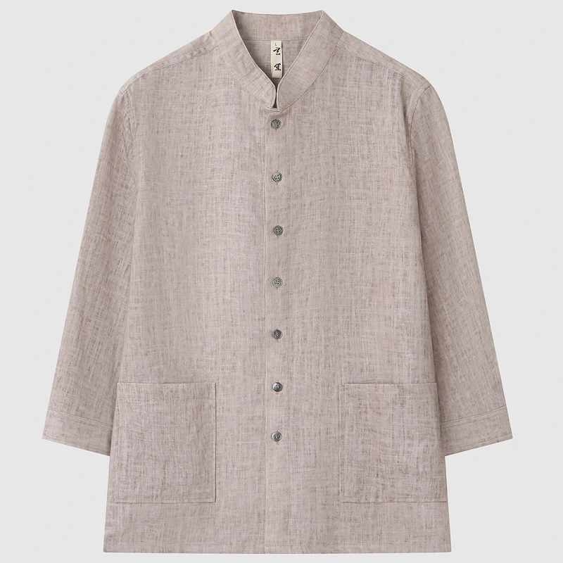nouvelle-chemise-d'ete-en-soie-de-style-chinois-pour-homme-coupe-ample-manches-trois-quarts-tunique-decontractee-unie