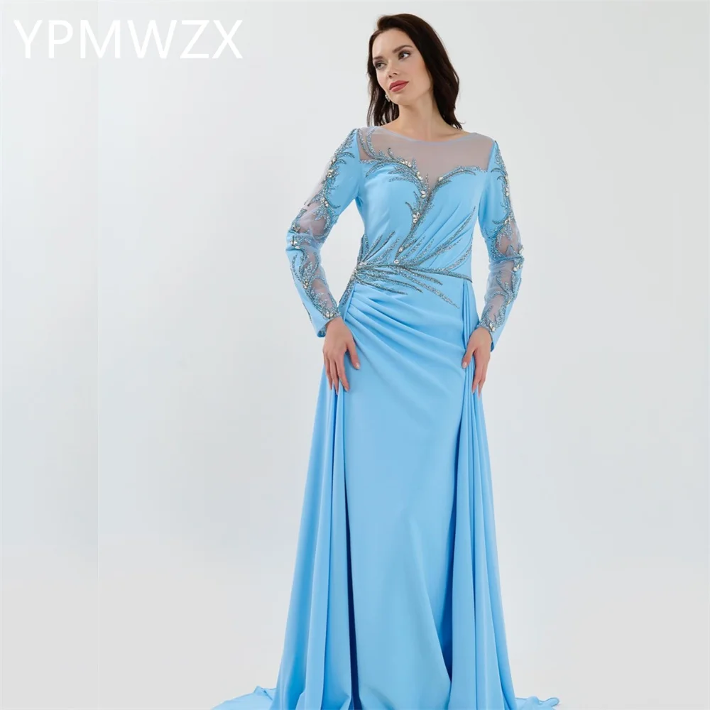 

Customized Evening Dress Women Party Occasion Prom Gown YPMWZX Sheer Straps Column Floor Length Skirts Stole Bespoke Dr