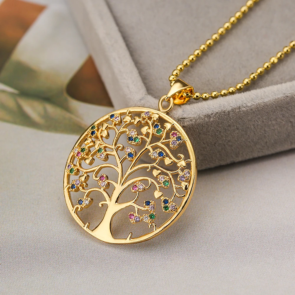 Light Luxury Life Tree Pendant Necklaces For Women Girls Hip-hop Design With AAA Cubic Zirconia,Elegant Party Jewelry