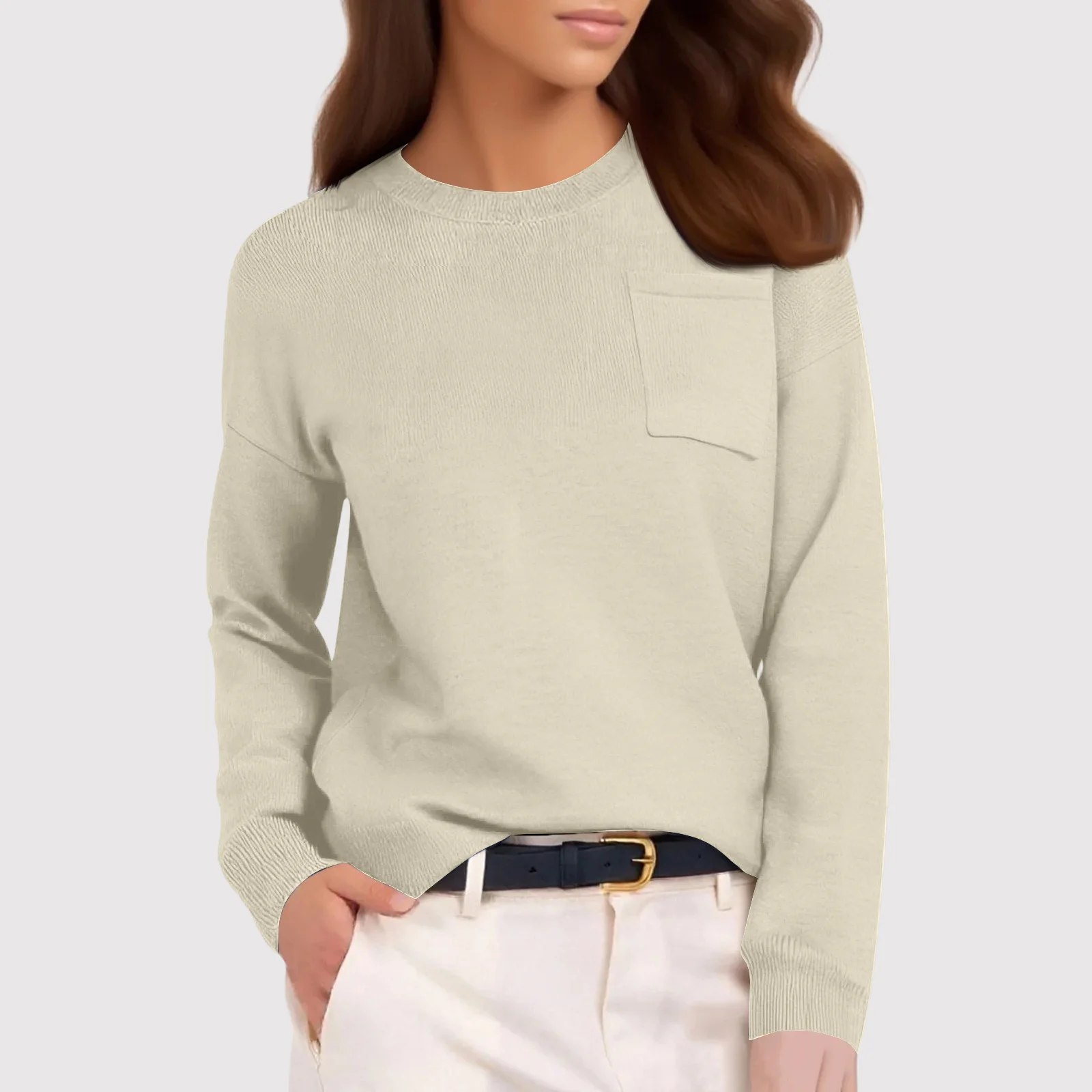 

Свитер для женщин, женский модный пуловер с круглым вырезом, повседневный универсальный однотонный вязаный топ, женская женская одежда