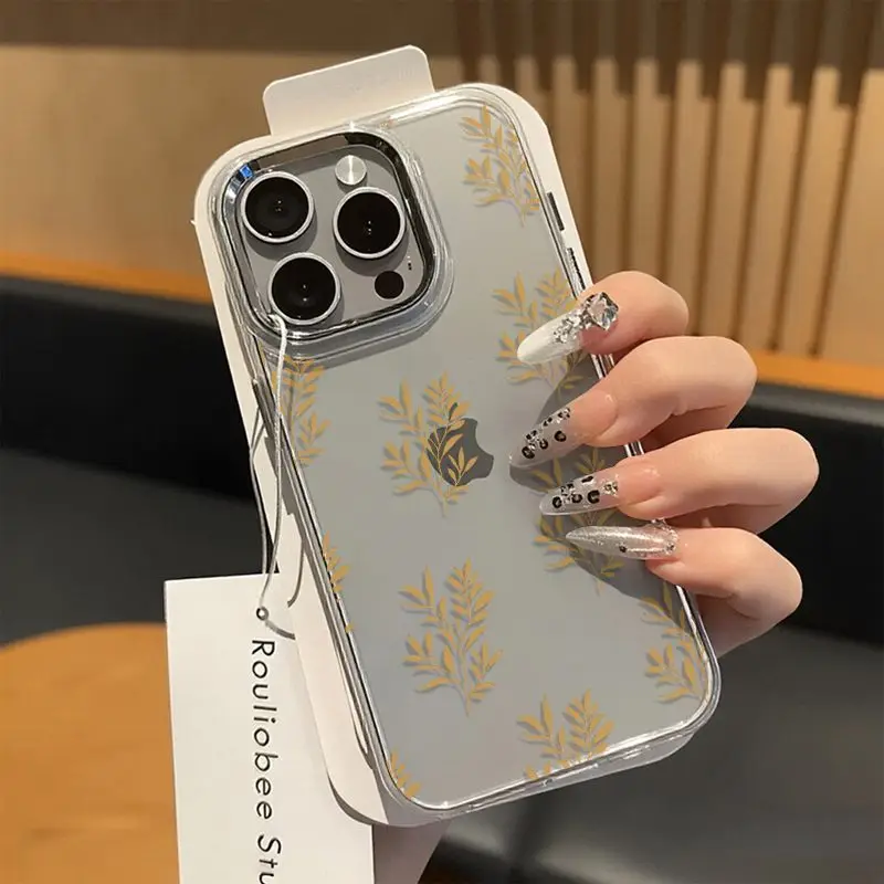 Minimal Gold Leaf Branch Phone Case For Samsung Galaxy A56 S26 S24 S25 Plus S23 Ultra A57 A17 A26 A55 A36 A37 A07 Lens TPU Cover