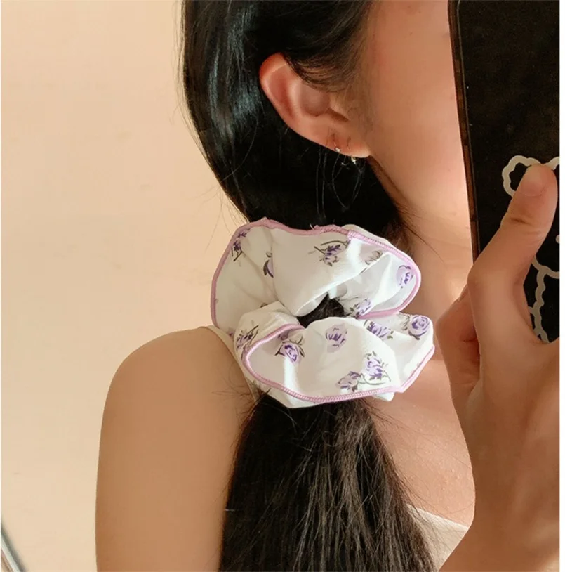 2023 Korean Kawaii Floral Scrunchie Women Girl Flower Elastic Hair Rubber Band Accessories Tie Hair Ring Rope Headdress Headwear