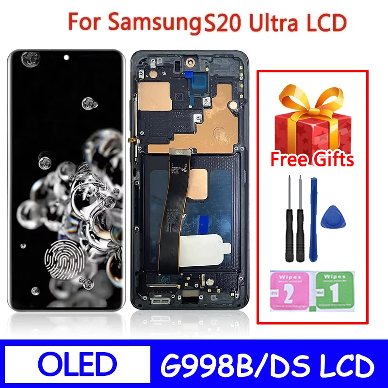 OLED Quality S20Ultra Screen Display with Frame For Samsung S20 Ultra G988B/DS G988U LCD Display Touch Screen Assembly