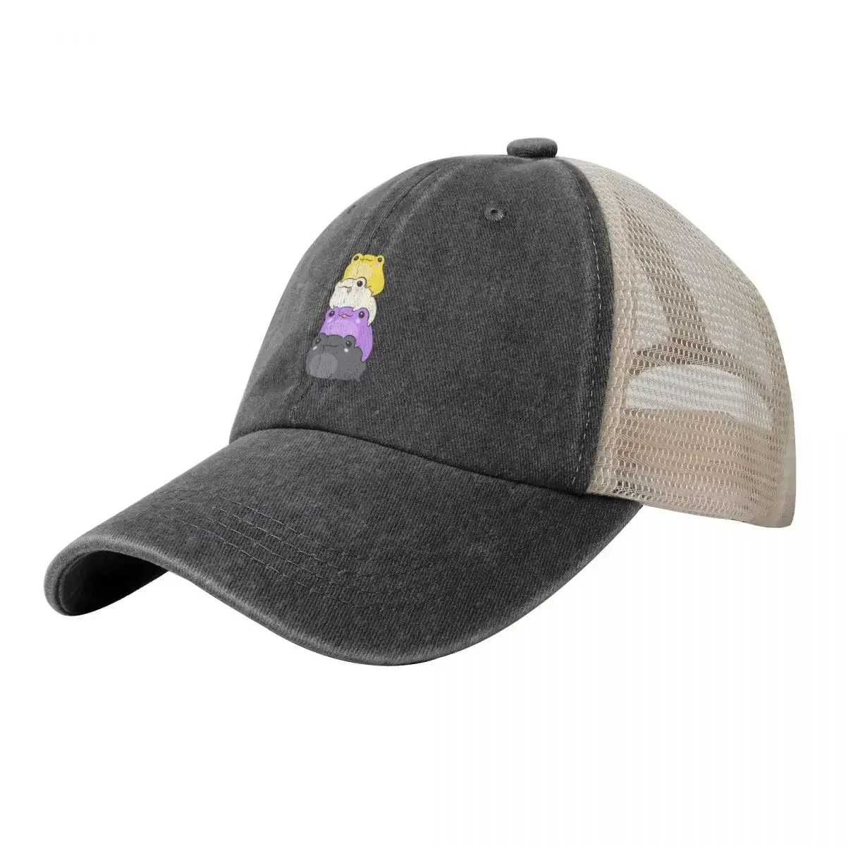 Cute Nonbinary Pride Frog Pile: A Kawaii Aesthetic in Subtle Enby NB Flag Colors Cowboy Mesh Baseball Cap