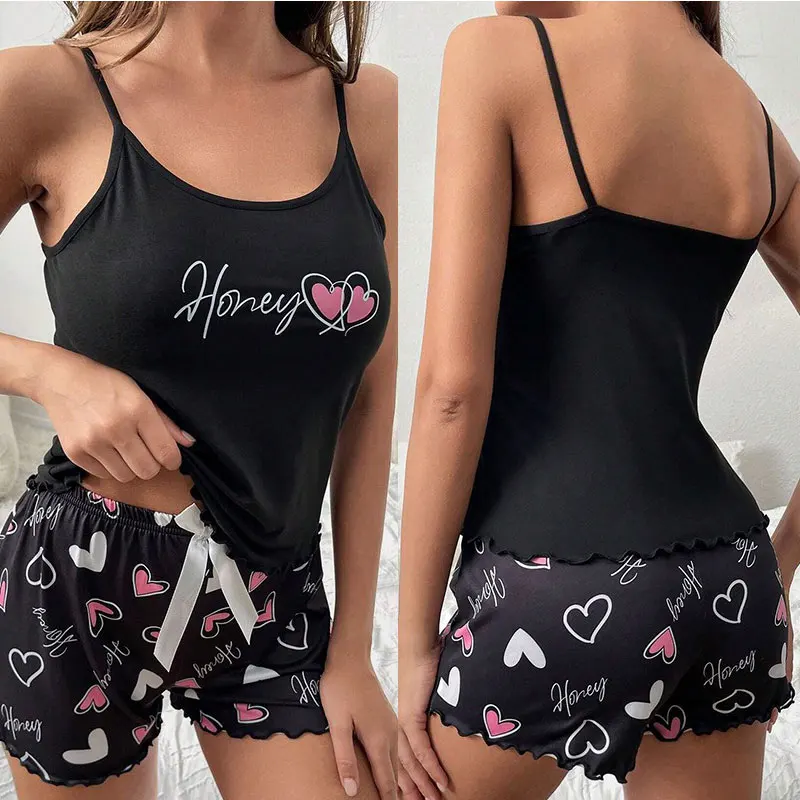 

Women's Sleepwear Cute Cartoon Flamingo Print Pajamas Set Summer Sleeveless V-Neck Top & Shorts Pyjamas Homewear Loungewear