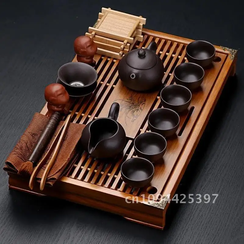 Hot Sale Yixing Ceramic Kung Fu Tea Set Solid Wood Tea Tray Teapot 27-piece Tea Suit Chinese Tea Ceremony