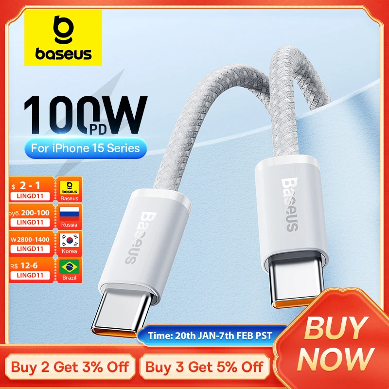 Baseus 100W USB C Cable For iPhone 16 15 Plus Pro Max Type C Cable For Macbook Pro ipad PD Fast