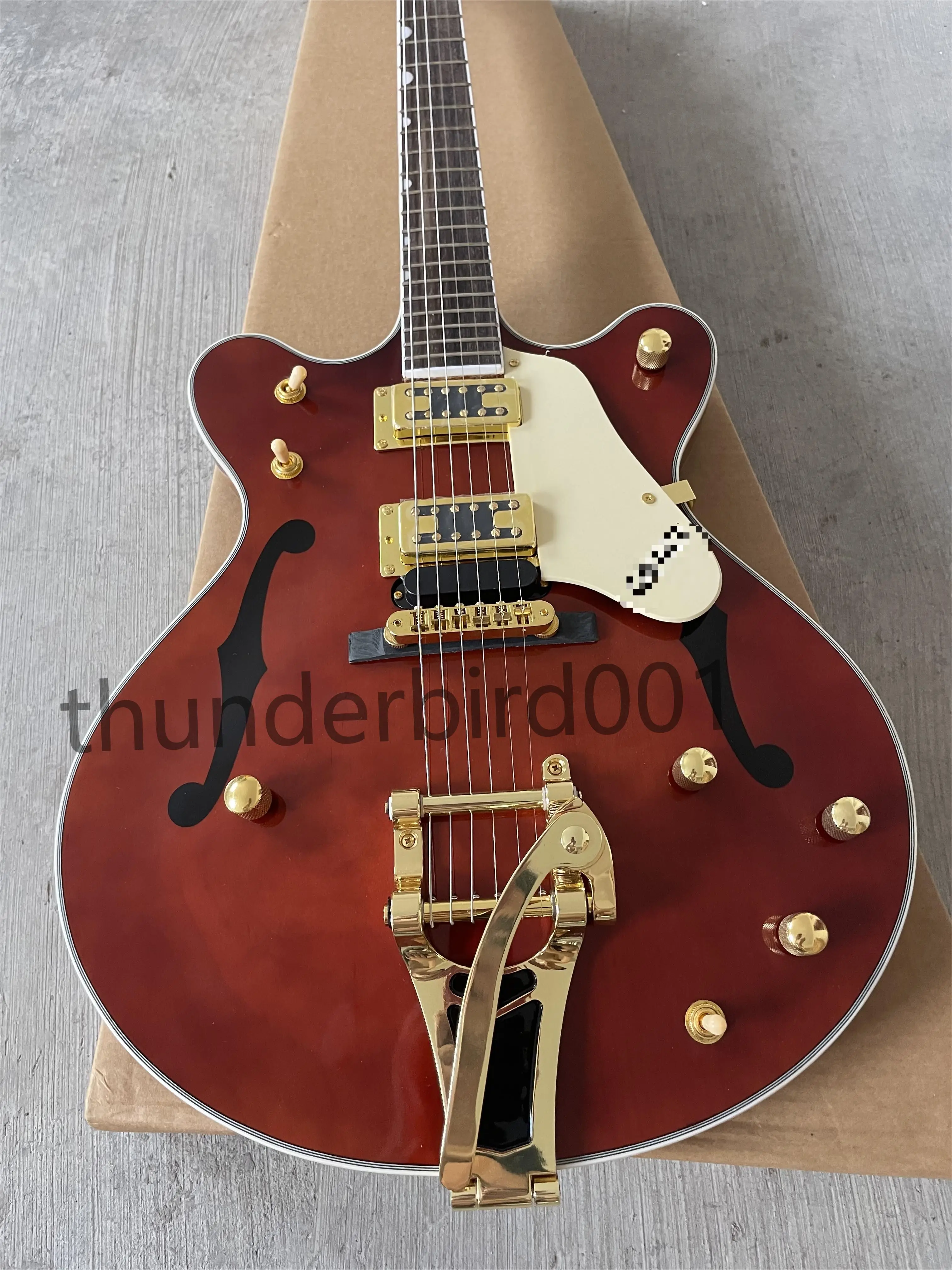 Guitarra eléctrica de Jazz balancín grande, semiesqueleto, f-hole, Hardware dorado rojo