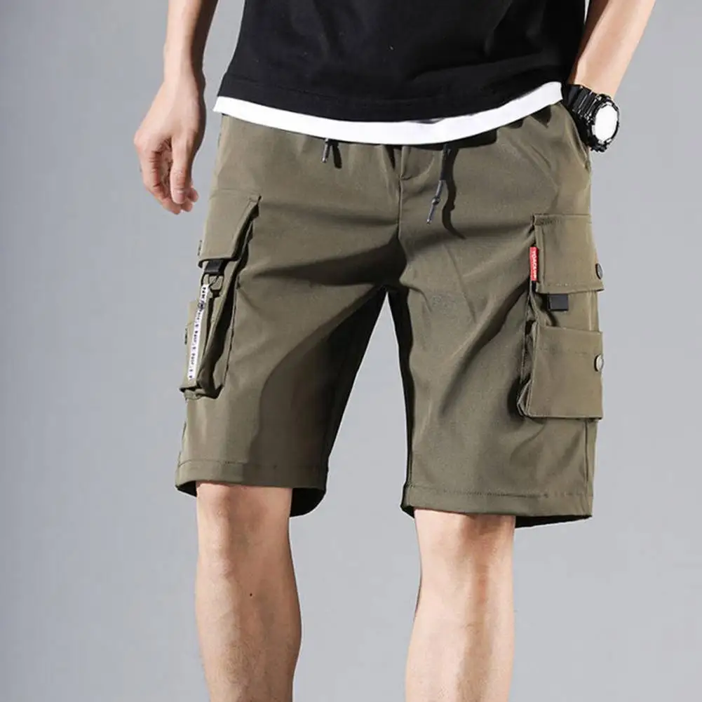 Mens Cargo Shorts Drawstring Flap Pocket Summer Cotton Shorts Climbing Jogger Elastic Waist Sports Deep Crotch Casual Shorts