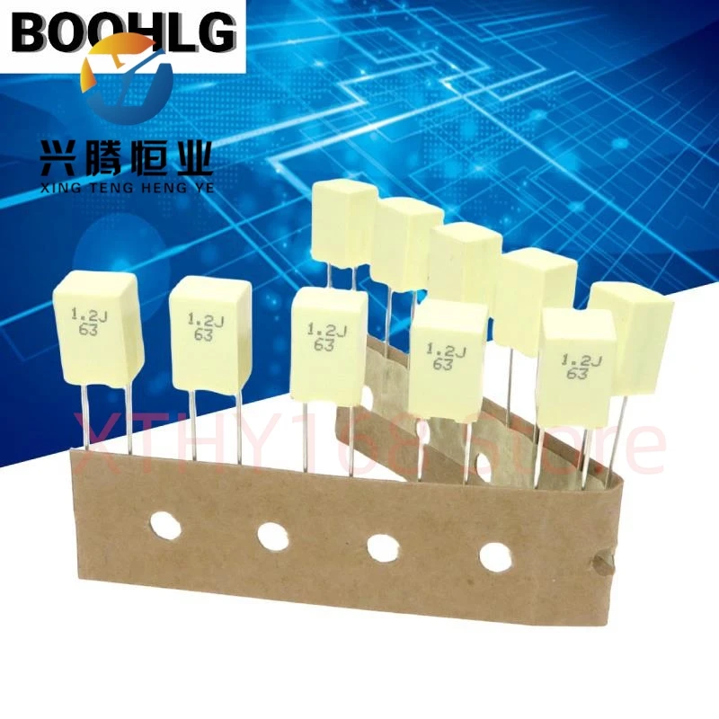 10 peças capacitor de filme de pino de cobre av 63v 1.2uf 125 j arquivo r82 em vez de 63v 1uf p = 5mm