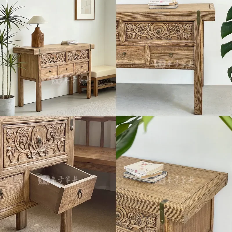 For Entryway Living Room Porch  Solid Wood Strip Storage Cabinet Carved Home Furniture Bed and Breakfast Decor
