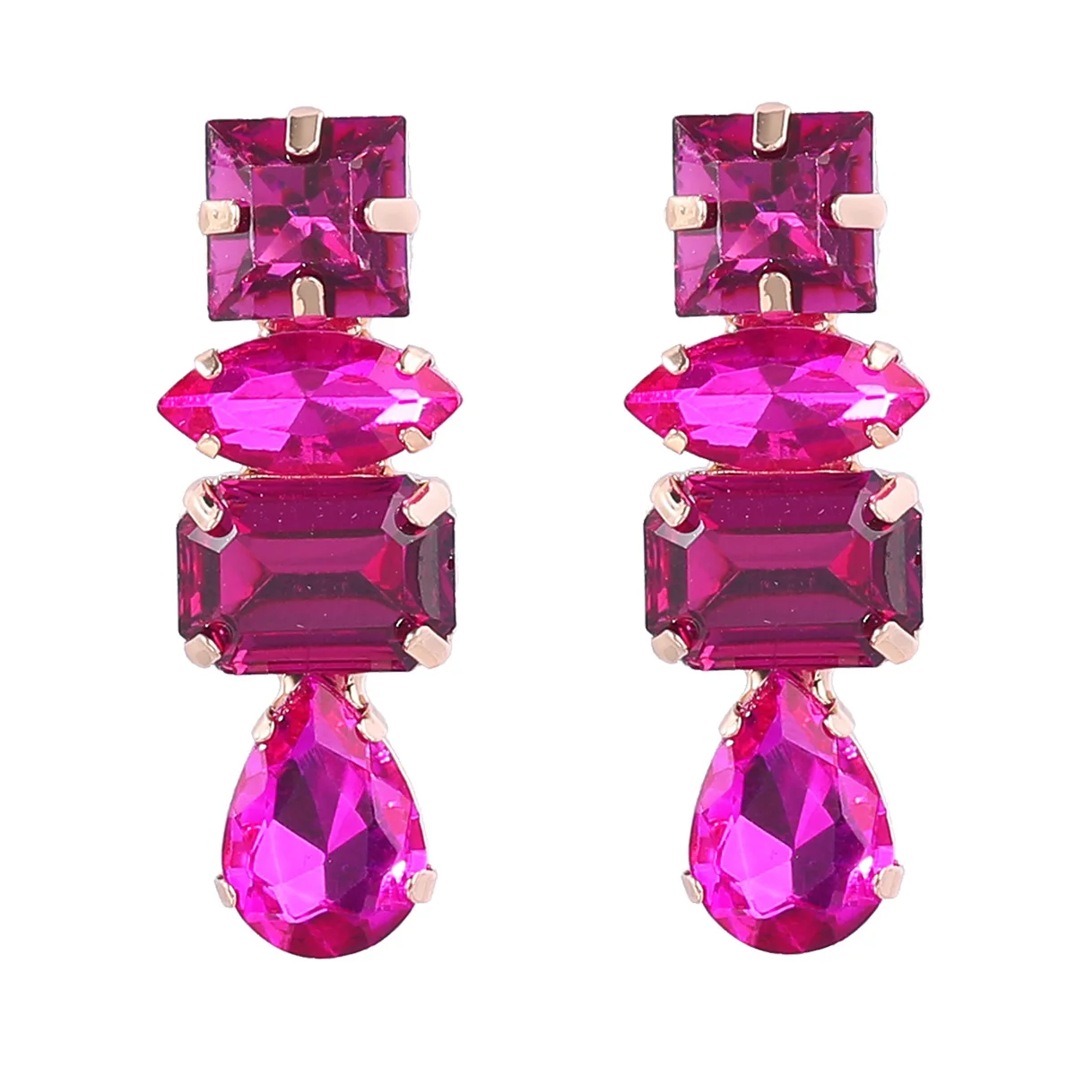 Luxury Designer Party Fuchsia Crystals Stud Women Earrings Fashion Jewelry