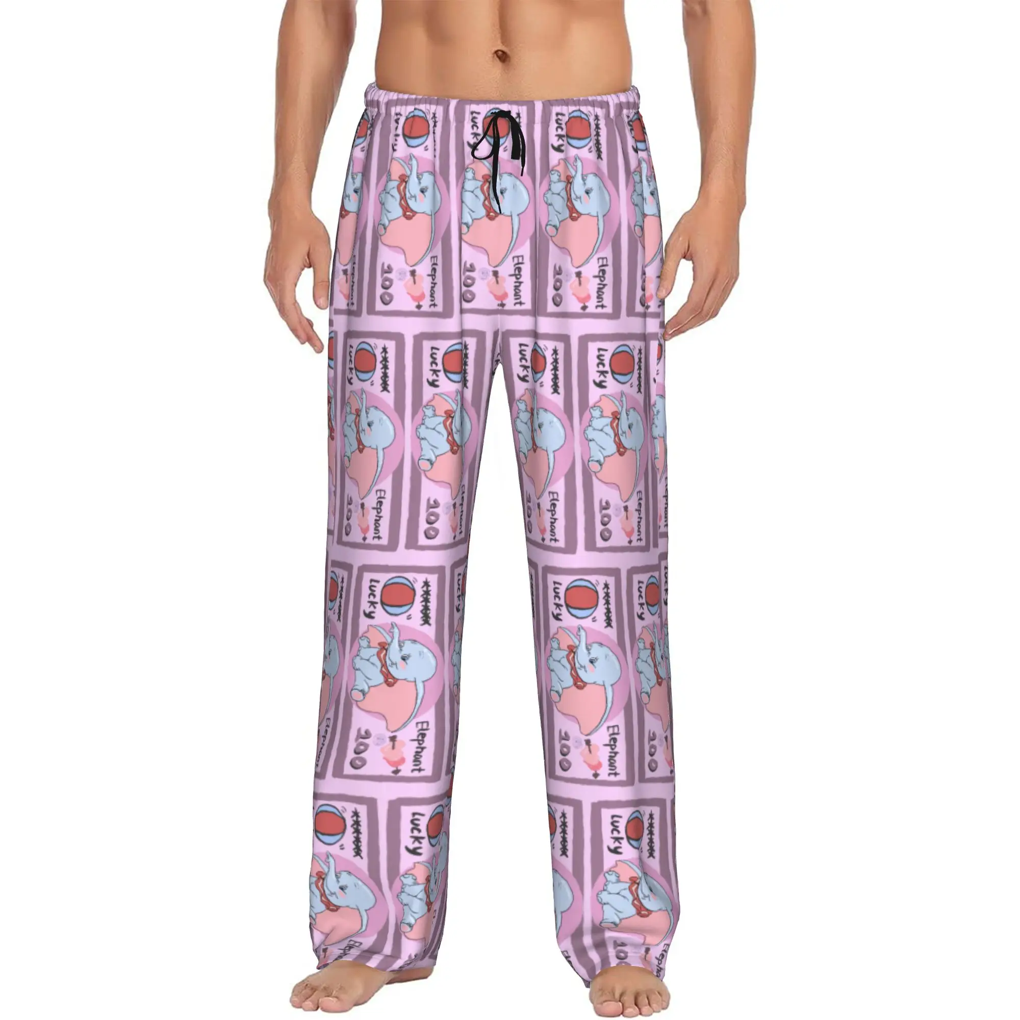 Pantalones de Pijama Personalizados con Estampado de Dibujos Animados de Dumbo para Hombre, Lindos Pantalones de Dormir con Bolsillos