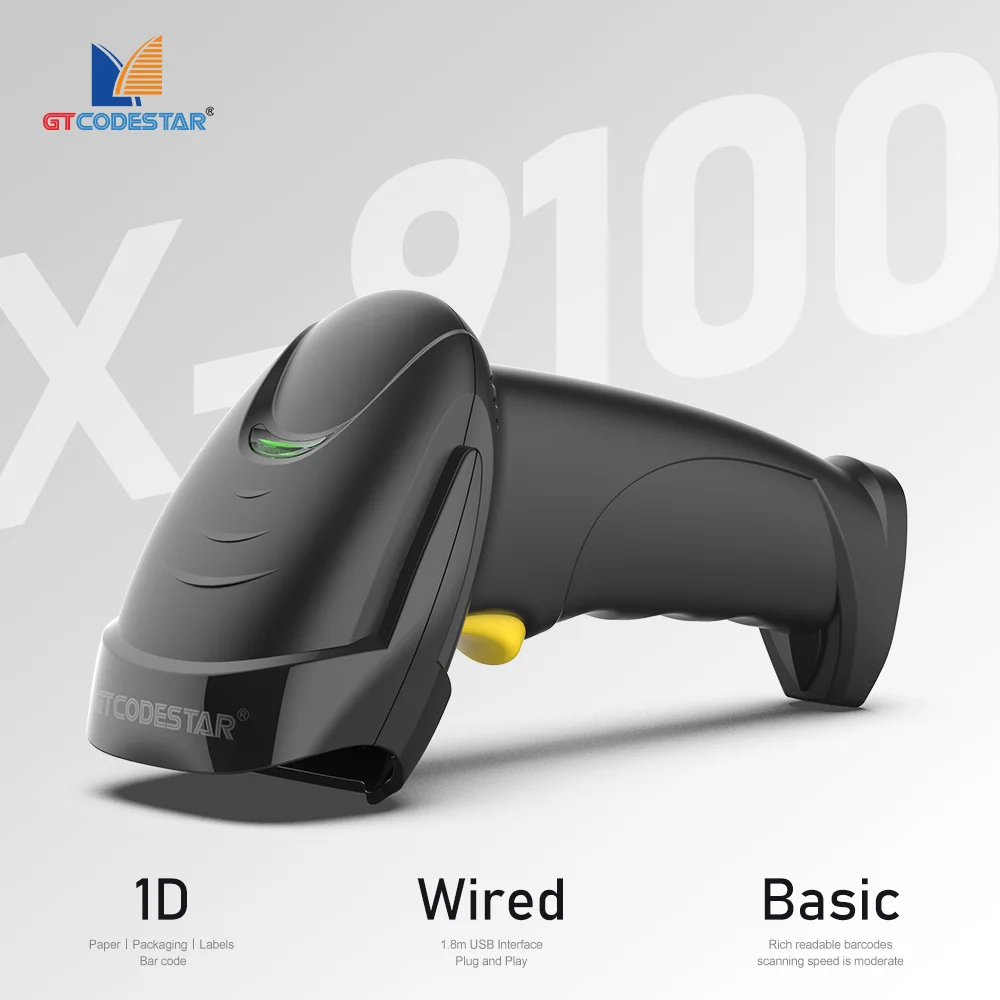 GTCODESTAR X-9100 Warehouse Handheld 1D Barcode Scanning  Laser Barcode Scanner Wired Barcode Reader USB Scan for Supermarket