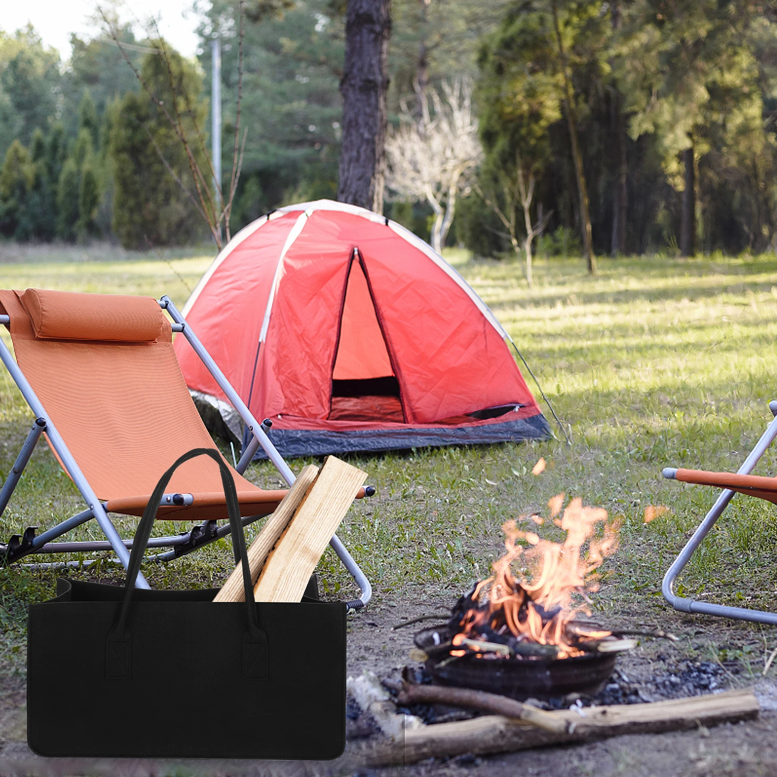 

Premium Felt Storage Bag Large Capacity Foldable Firewood Holder Black Reusable Tote ganizer Garden Tools Picnic Camping