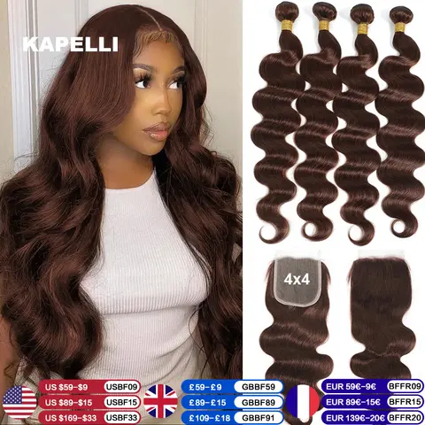 10a pacotes brasileiros com fechamento onda do corpo pacotes de cabelo humano com 4x4 fechamento do laço vermelho marrom colorido 3/4 pacotes cabelo remy